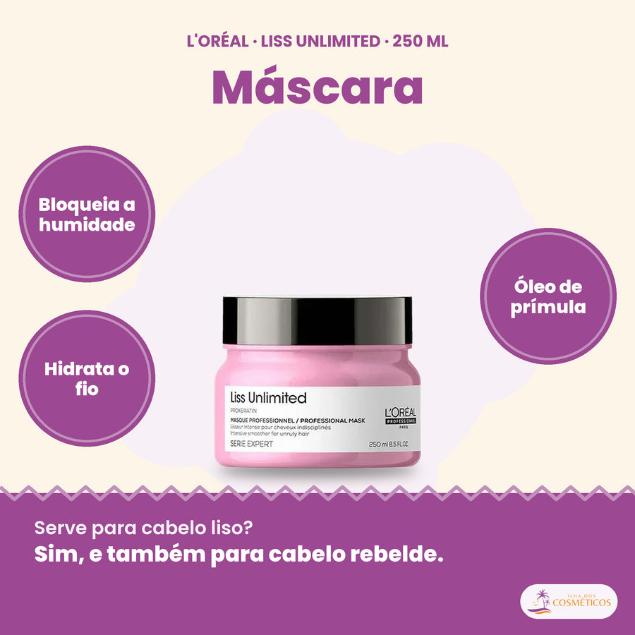 L'Oréal Professionnel Liss Unlimited máscara alisante anti-humidade 250 ml, para cabelo rebelde e liso