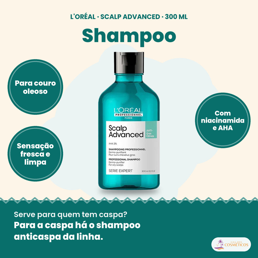 L'Oréal Professionnel Scalp Advanced shampoo anti-oleosidade 300 ml, purifica o couro cabeludo oleoso
