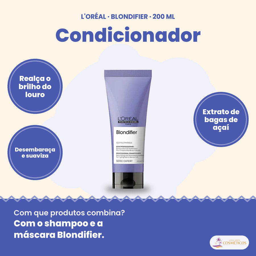 L'Oréal Professionnel Blondifier condicionador desembaraçante 200 ml, para cabelo louro, com extrato de açaí