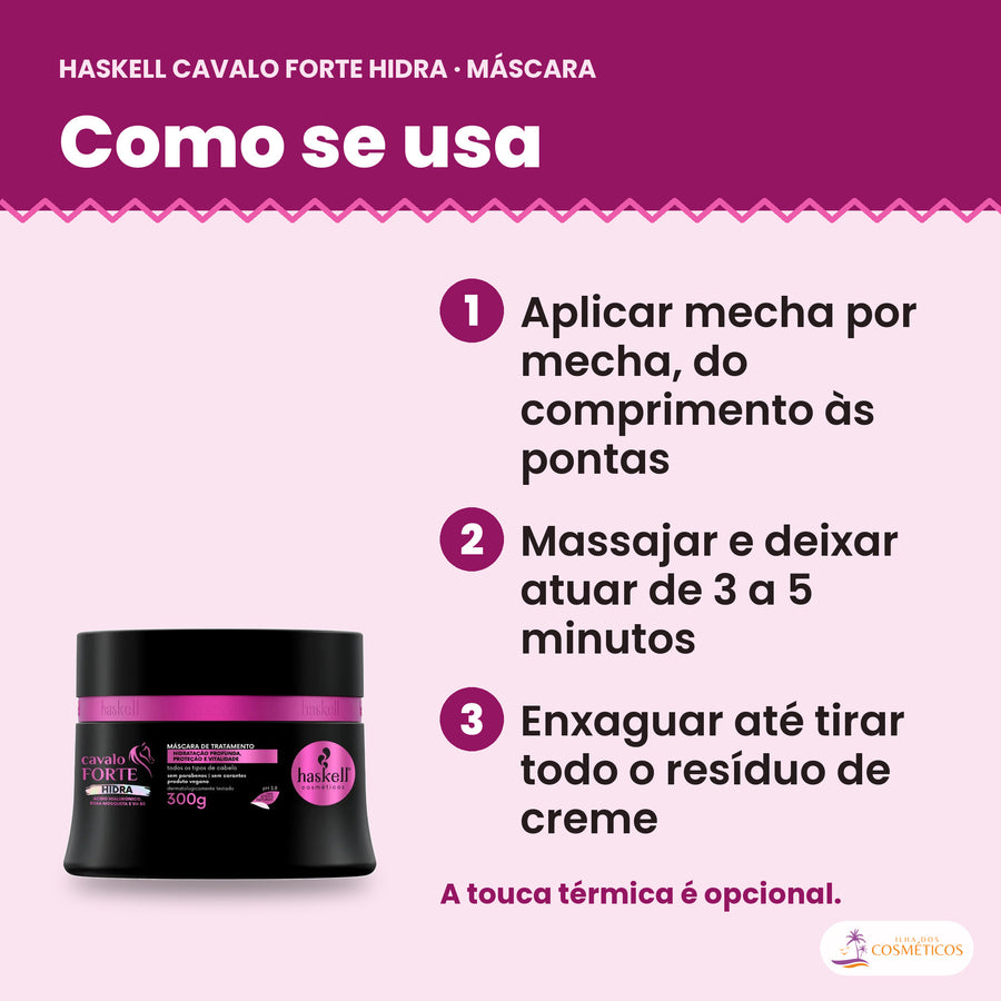 Modo de uso: Haskell Cavalo Forte Hidra Máscara Hidratante