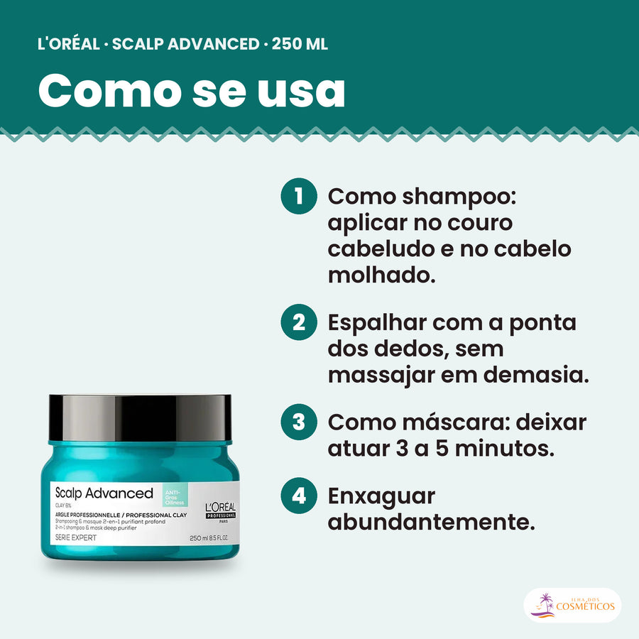 Como se usa a argila L'Oréal Professionnel Scalp Advanced 250 ml, passo a passo