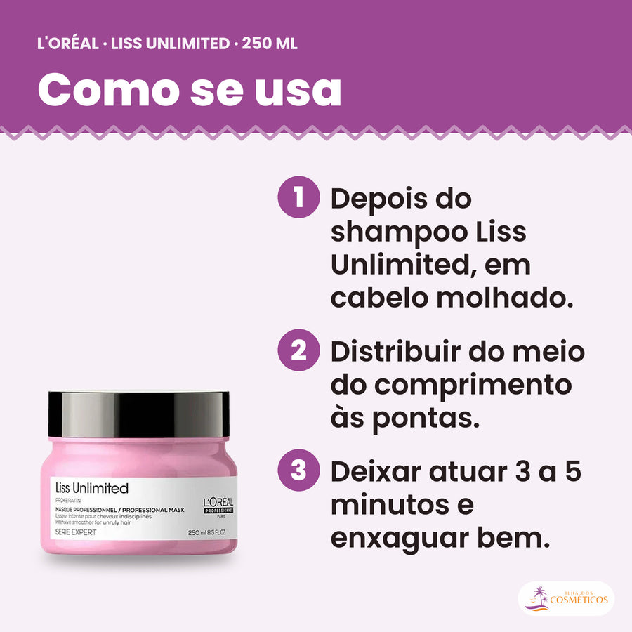 Como se usa a máscara L'Oréal Professionnel Liss Unlimited 250 ml, passo a passo