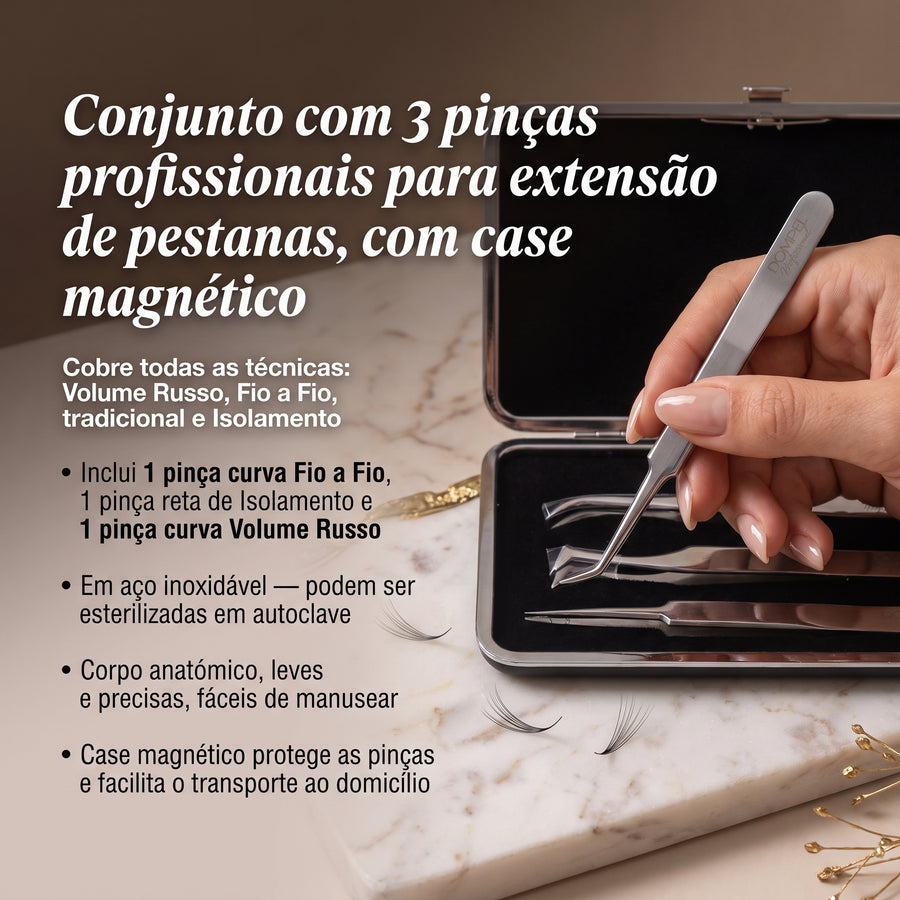 Dompel Pack 3 Pinças para Extensão de Pestanas