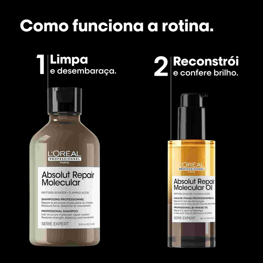 Rotina de 2 passos L'Oréal Professionnel Absolut Repair Molecular: shampoo e óleo bifásico