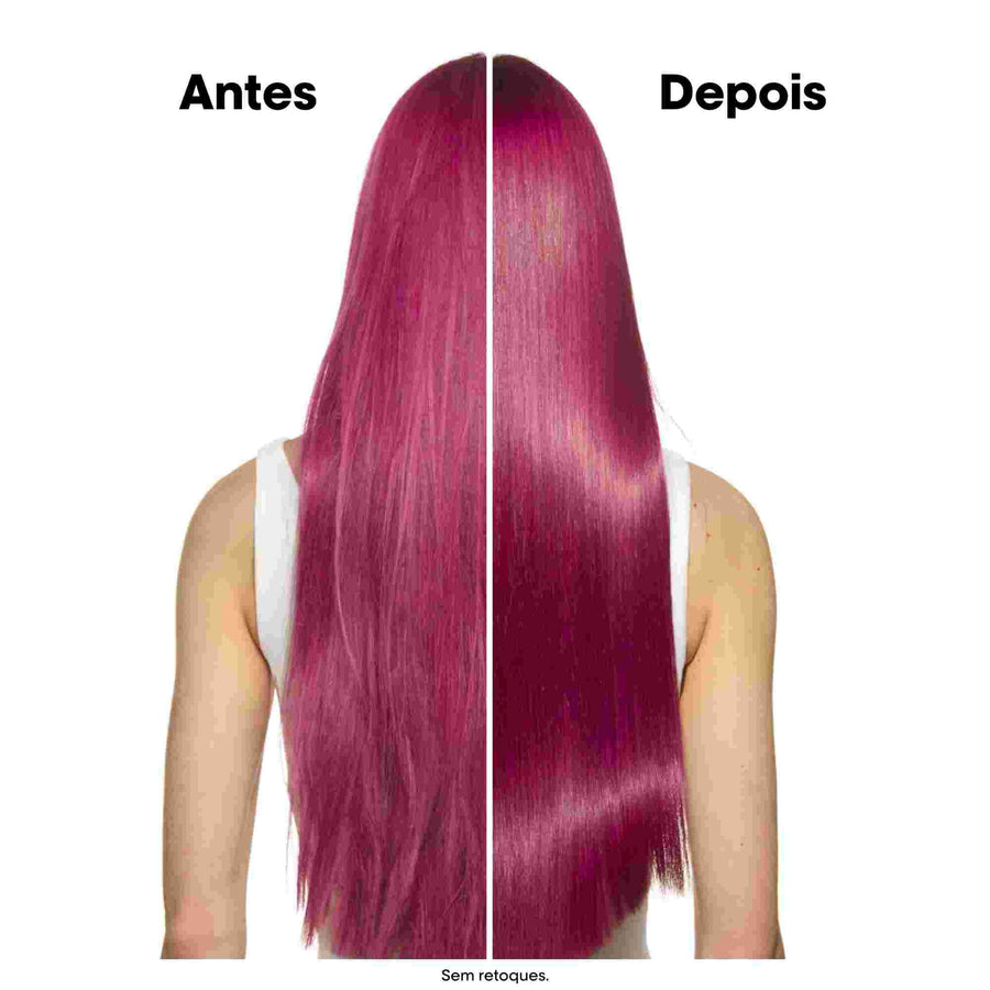 Antes e depois em cabelo magenta com L'Oréal Professionnel Vitamino Color Spectrum