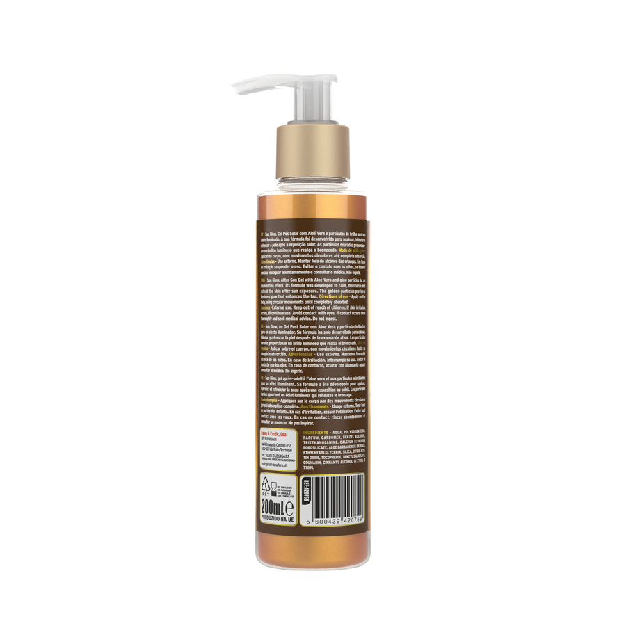Dona Flora Sun Glow Gel Pós Solar Efeito Iluminado 200ml: o verso da embalagem, com o texto do rótulo