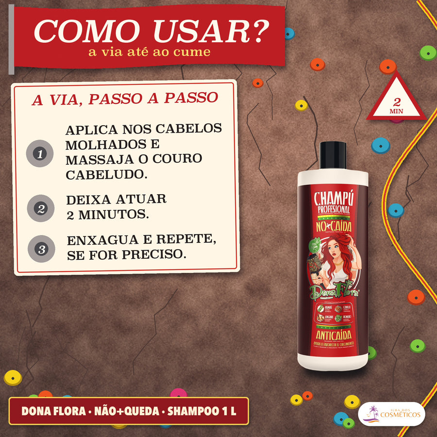 Shampoo Antiqueda Dona Flora Não+Queda com Alecrim: a via passo a passo, com 2 minutos num triângulo vermelho