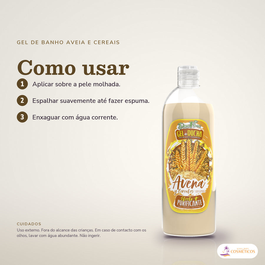 Gel de Banho Aveia e Cereais Dona Flora: passos numerados de como usar e os cuidados no fundo