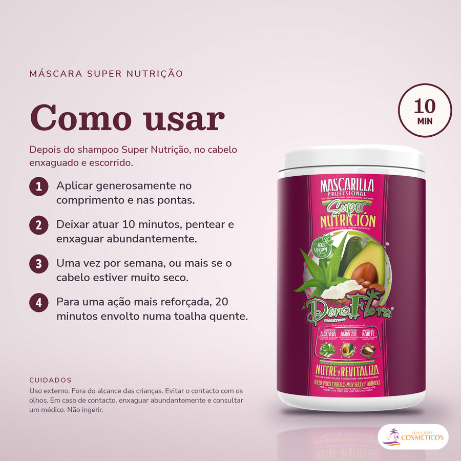 Máscara Super Nutrição Dona Flora: passos numerados de como usar e os cuidados no fundo