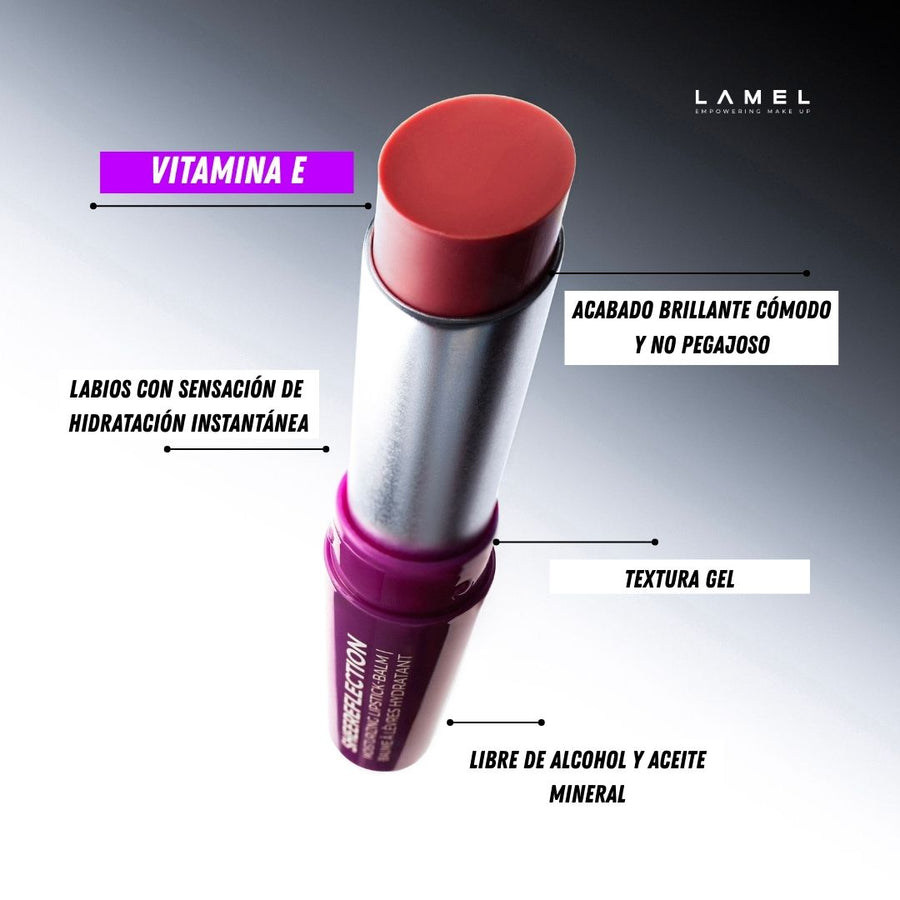 Lamel Sheereflection Batom Bálsamo Hidratante com Brilho 3,6g Nº 01, painel da marca com as características