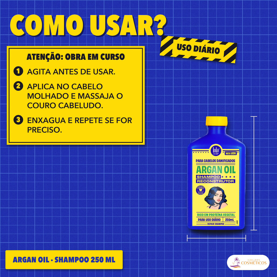 Shampoo Argan Oil Lola Reconstrutor Sem Sulfatos: como usar, agitar e massajar o couro cabeludo, uso diário