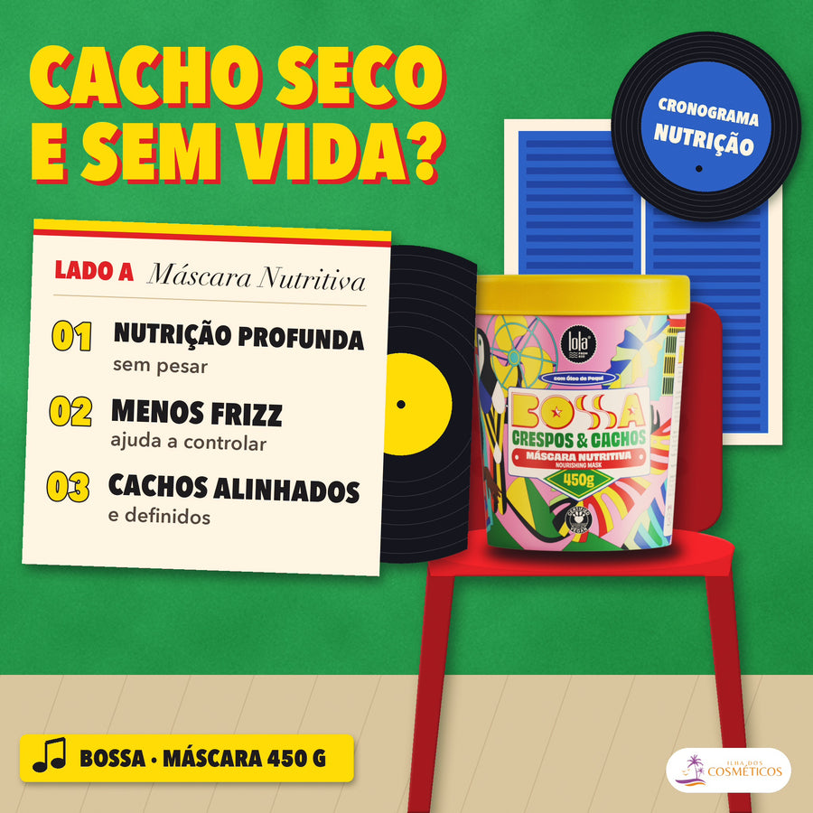 Máscara Bossa Lola Nutritiva Crespos e Cachos: apresentação, nutrição sem pesar, menos frizz e cachos alinhados