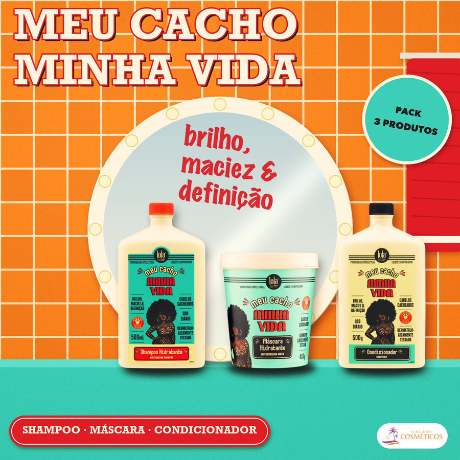 Pack Meu Cacho Lola Shampoo, Condicionador e Máscara: apresentação, os três produtos na embalagem nova