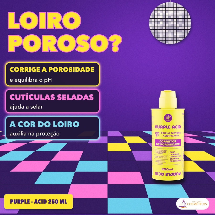 Acidificante Purple Lola Corretor de Porosidade Loiro: apresentação, porosidade corrigida, cutículas seladas e a cor do loiro