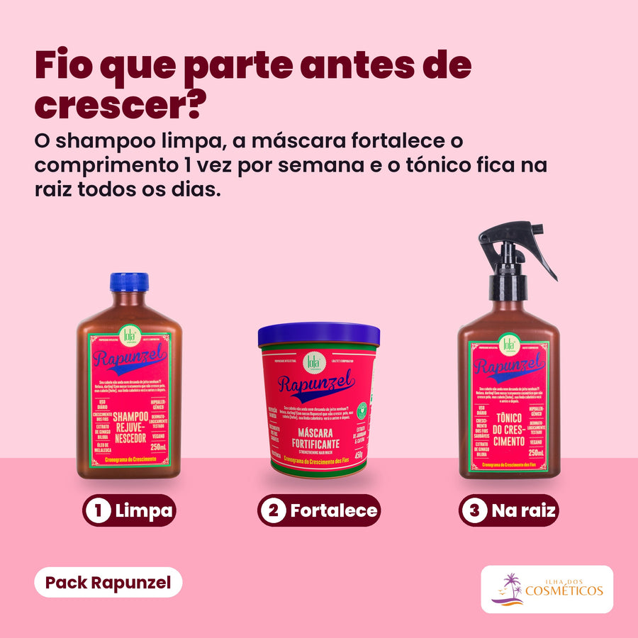Pack Rapunzel, como usar: shampoo, máscara e tónico