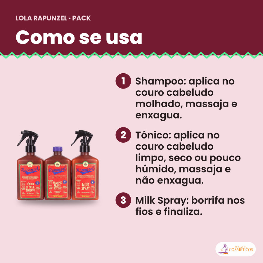 Pack Rapunzel Lola Shampoo, Tónico e Milk Spray: como se usa, em 3 passos