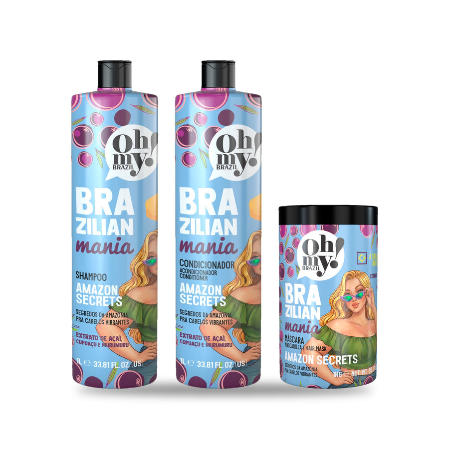 Pack Oh My! Brazilian Mania Amazon Secrets: shampoo, condicionador e máscara de 1 L e 1 kg