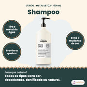 L'Oréal Professionnel Metal Detox shampoo 1500 ml, tira do cabelo o metal da água e previne a quebra