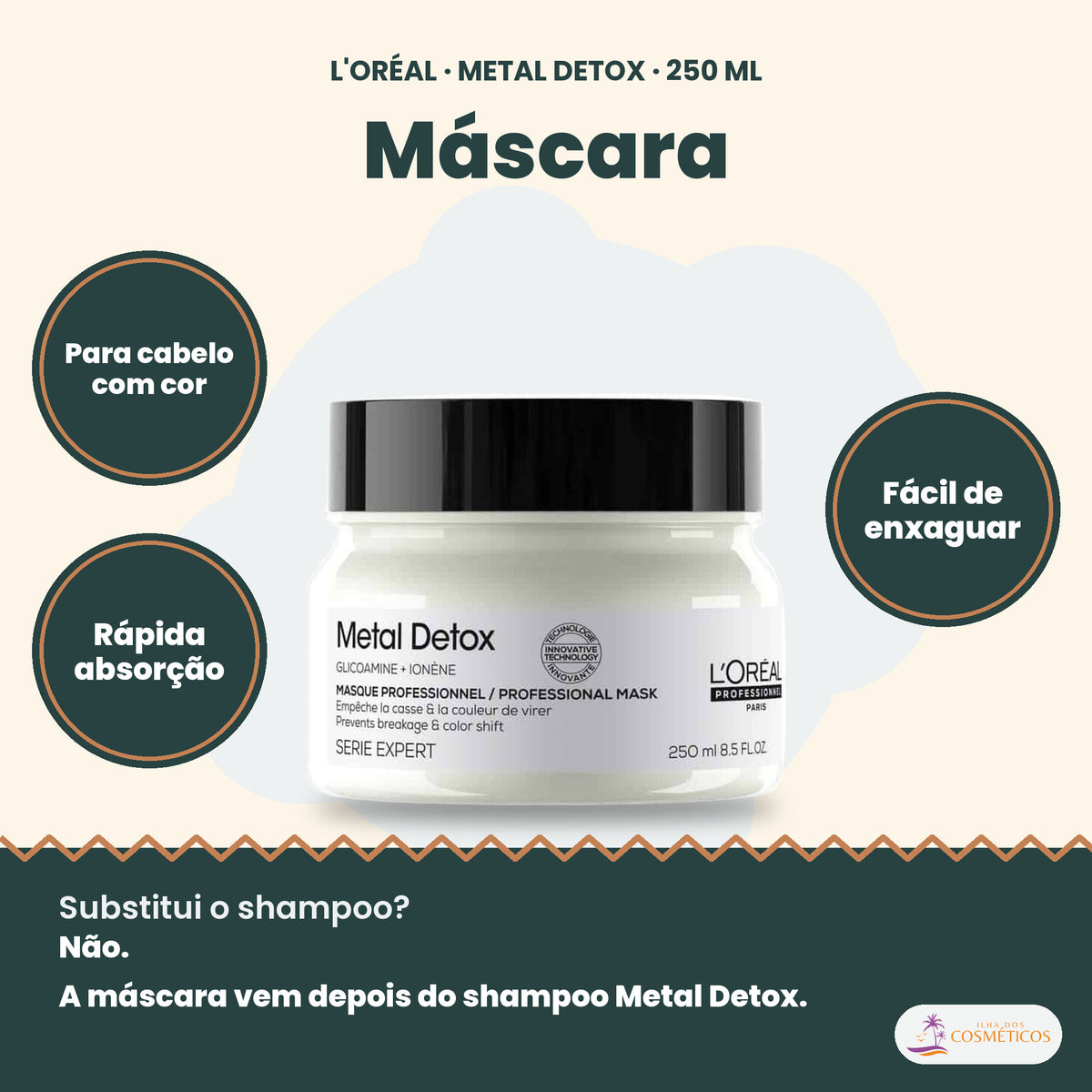 L'Oréal Professionnel Metal Detox máscara 250 ml, cremosa, para cabelo com coloração e danificado