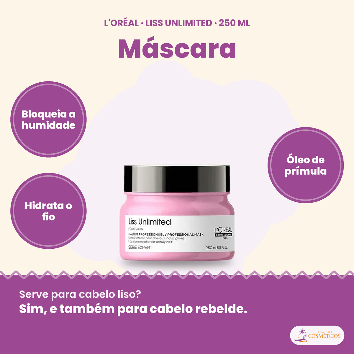 L'Oréal Professionnel Liss Unlimited máscara alisante anti-humidade 250 ml, para cabelo rebelde e liso