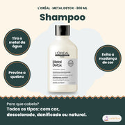 L'Oréal Professionnel Metal Detox shampoo 300 ml, tira do cabelo o metal da água e previne a quebra