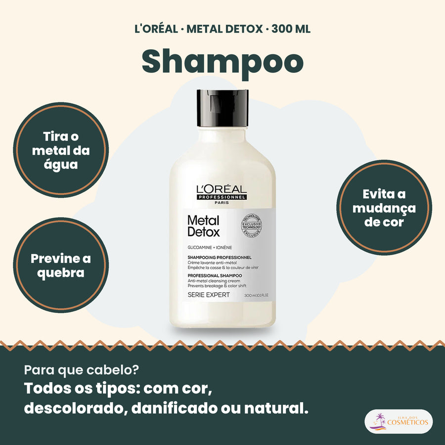 L'Oréal Professionnel Metal Detox shampoo 300 ml, tira do cabelo o metal da água e previne a quebra
