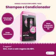 Pack Haskell Cavalo Forte Hidra, shampoo 500ml e condicionador 300ml: Hidratação profunda, ácido hialurónico, rosa mosqueta