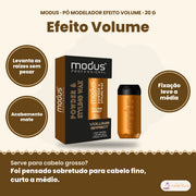 Modus pó modelador Efeito Volume 20 g, levanta as raízes com acabamento mate e fixação leve a média