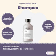 L'Oréal Professionnel Silver shampoo matizante cabelo branco e grisalho 300 ml, neutraliza os tons amarelos