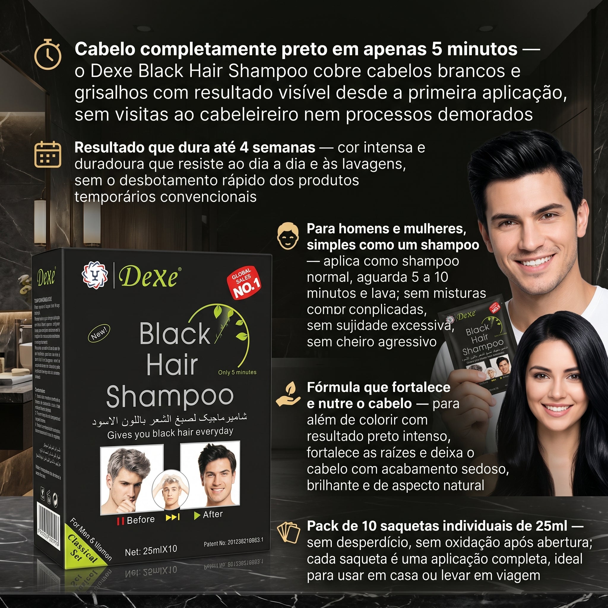 Dexe Black Hair Shampoo Colorante Cabelo Preto 25ml x10