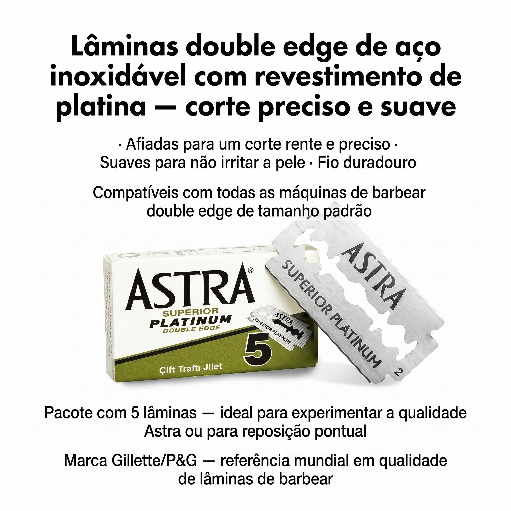 Astra Superior Platinum Lâminas Double Edge 5 unidades