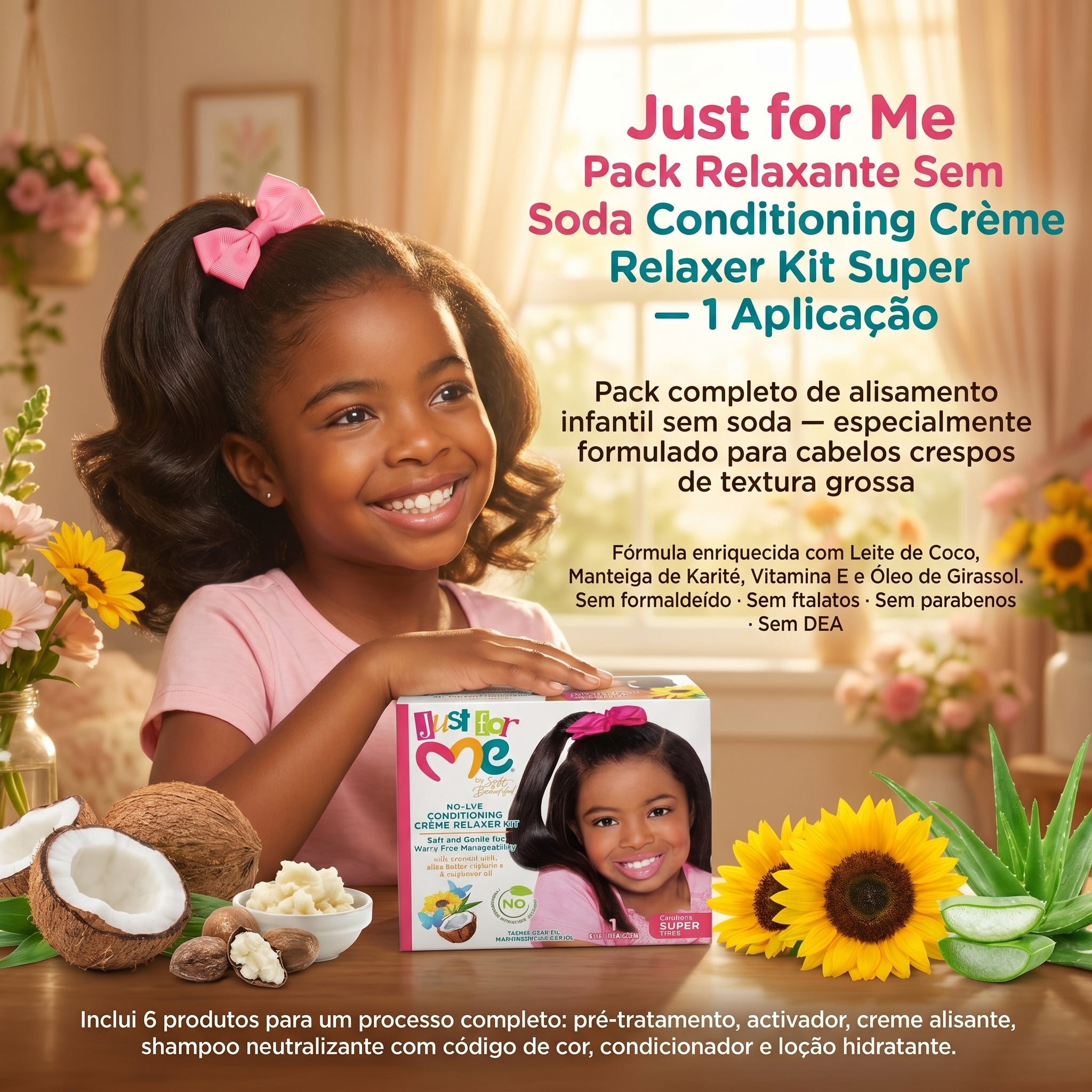 Just for Me Pack Relaxante No-Lye Conditioning Crème Relaxer Kit Super  1 Aplicação