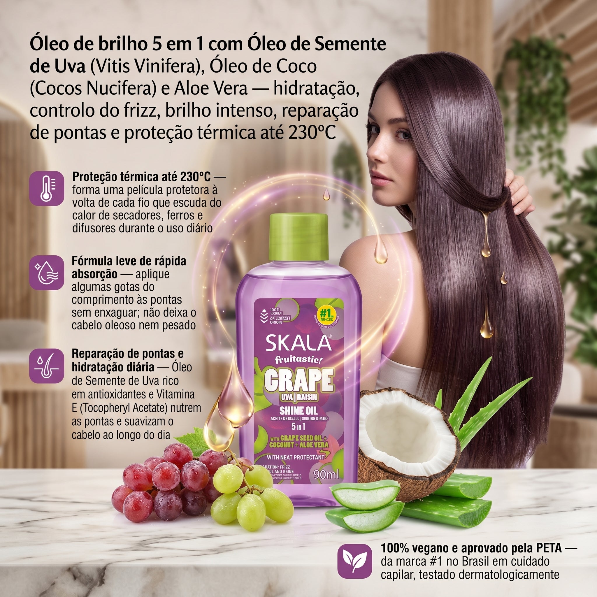 Skala Fruitastic Grape Shine Oil Óleo de Brilho 5 em 1 90ml
