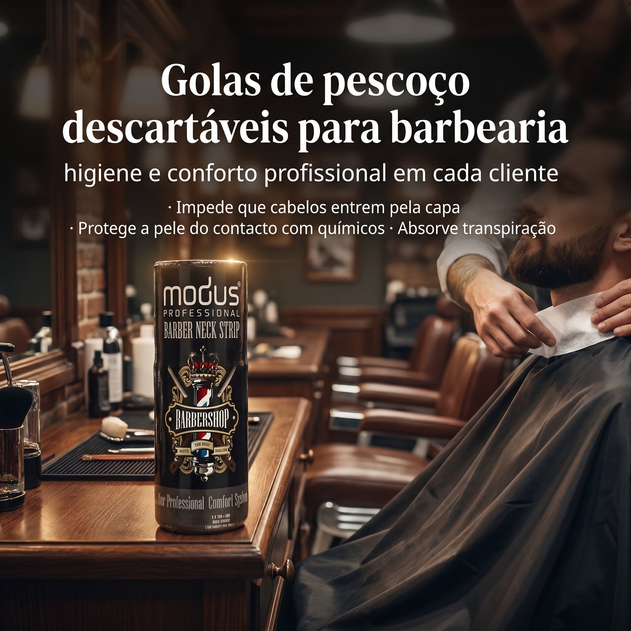 Modus Professional Gola de Pescoço Descartável Barbershop 5 Rolos × 100 Unidades (500 unidades)