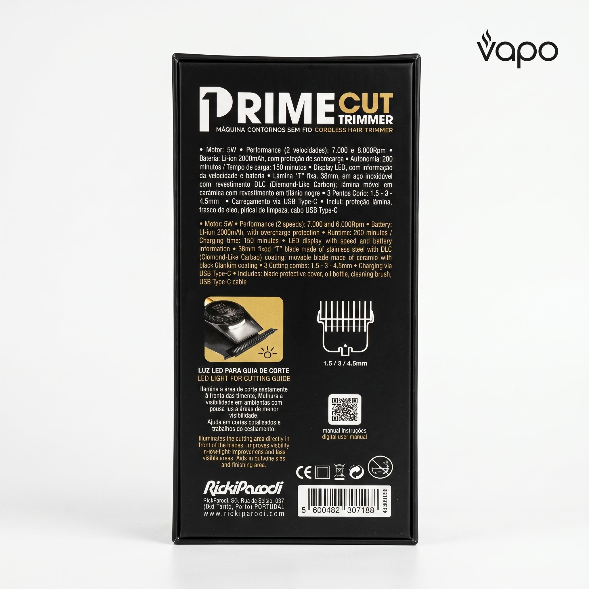 RickiParodi Prime Cut Trimmer Máquina de Contornos Sem Fio 8.000RPM