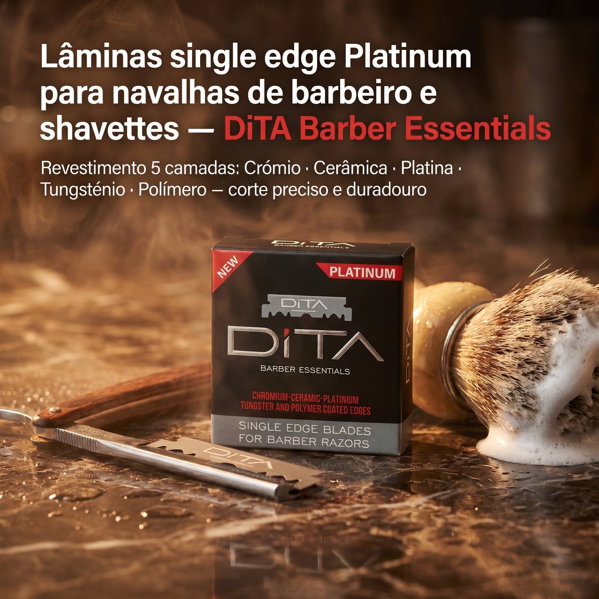 DiTA Barber Essentials Platinum Lâminas Single Edge para Navalha de Barbeiro 100 unidades
