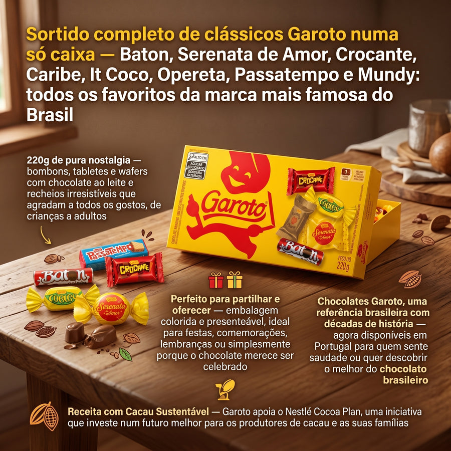 Garoto Caixa Sortida Chocolates Bombons Tabletes e Wafers 220g
