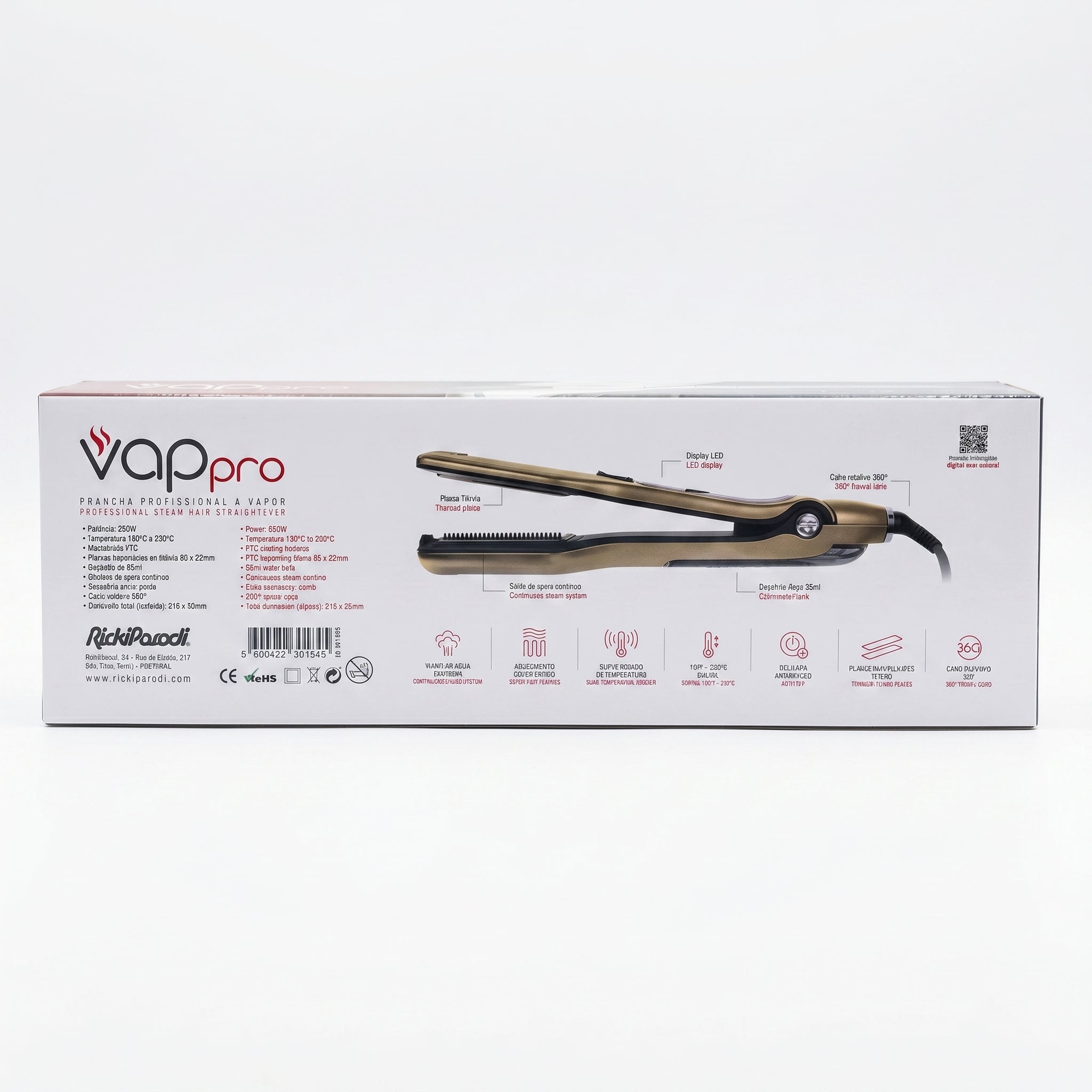 RickiParodi VapPro Prancha Profissional a Vapor 230°C