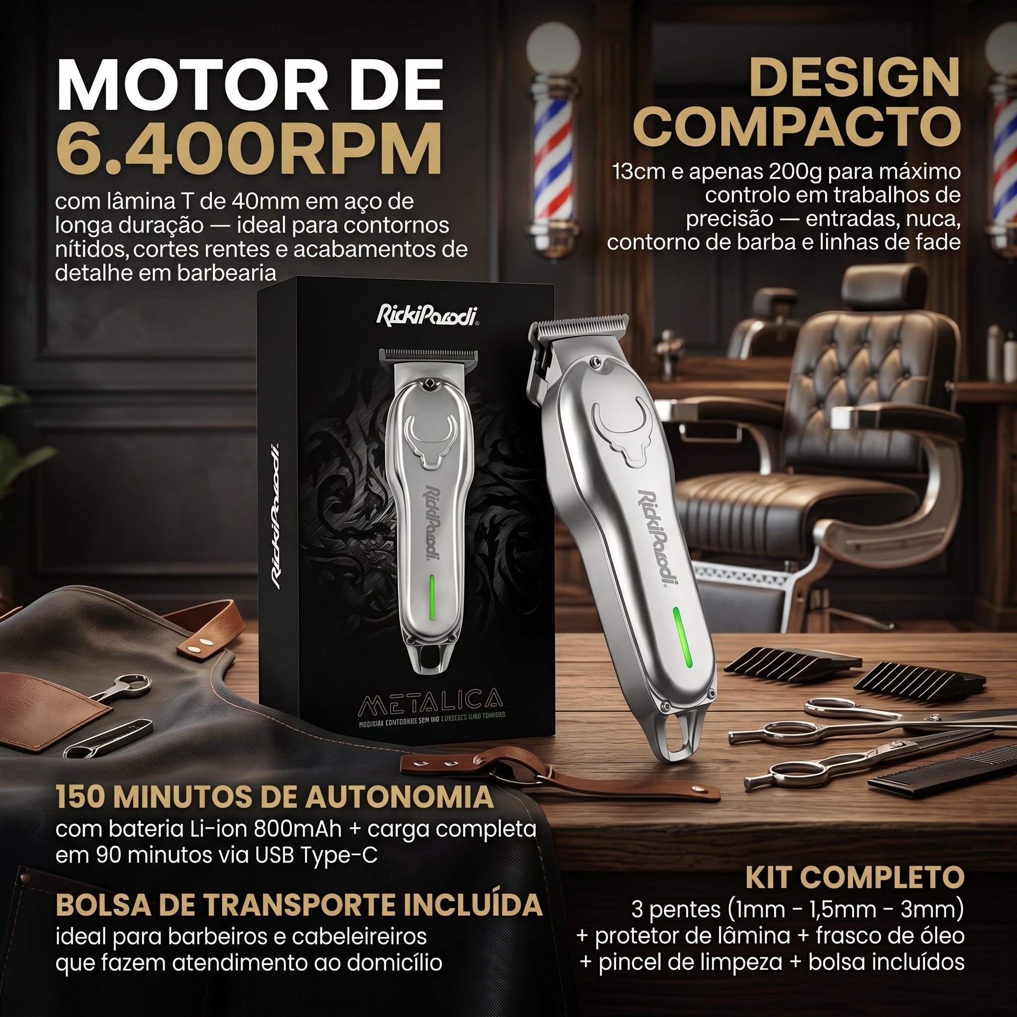 RickiParodi Metalica Máquina de Contornos Sem Fio 6.400RPM