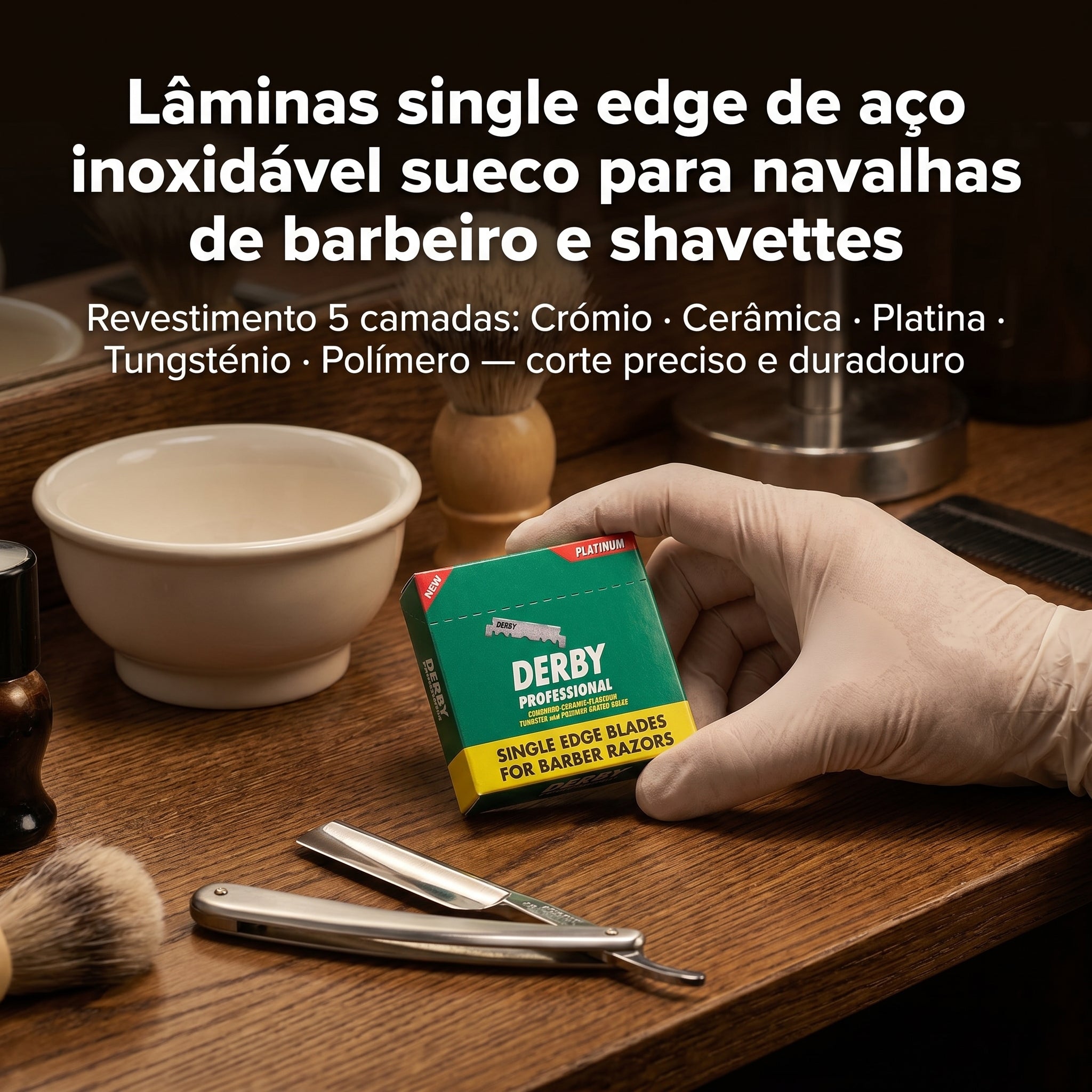 Derby Professional Platinum Lâminas Single Edge para Navalha de Barbeiro — 100 unidades