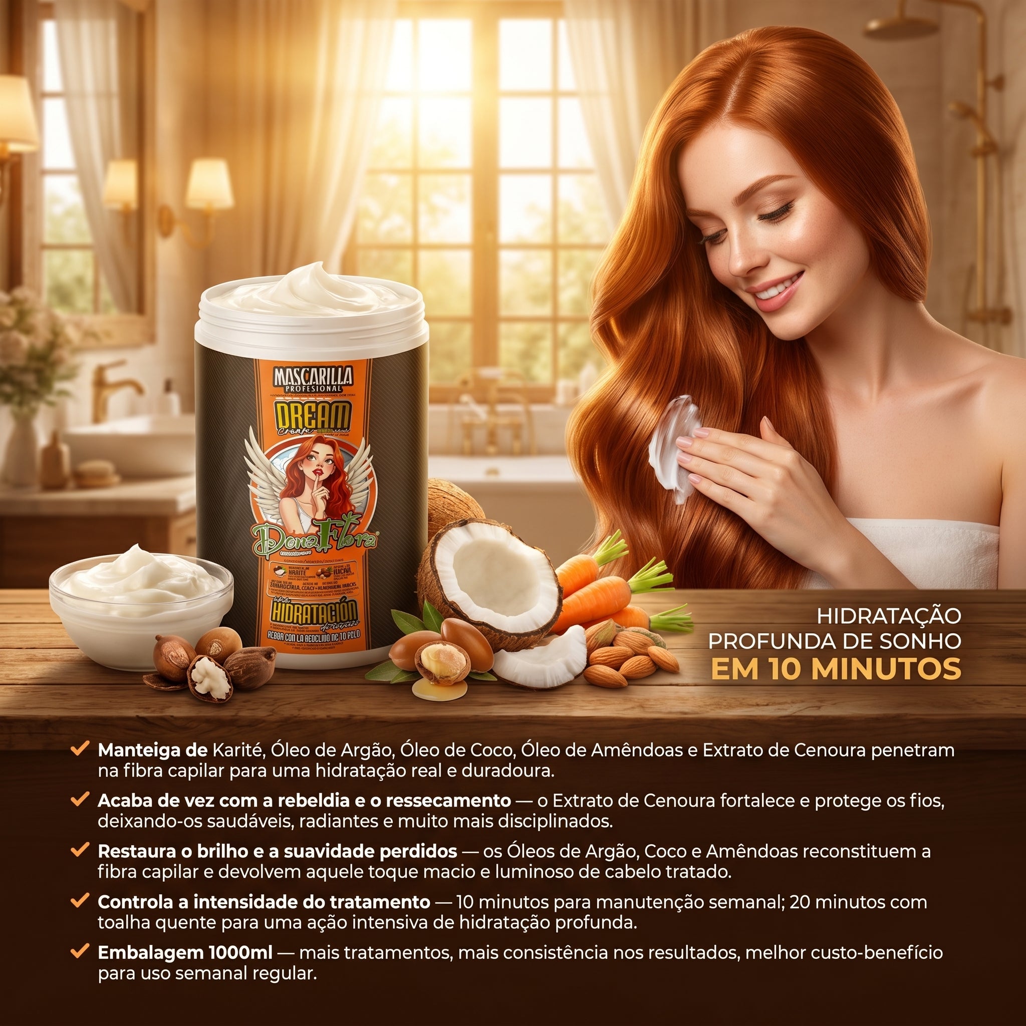 Dona Flora Dream Cream Máscara Capilar Profissional Super Hidratante 1000ml