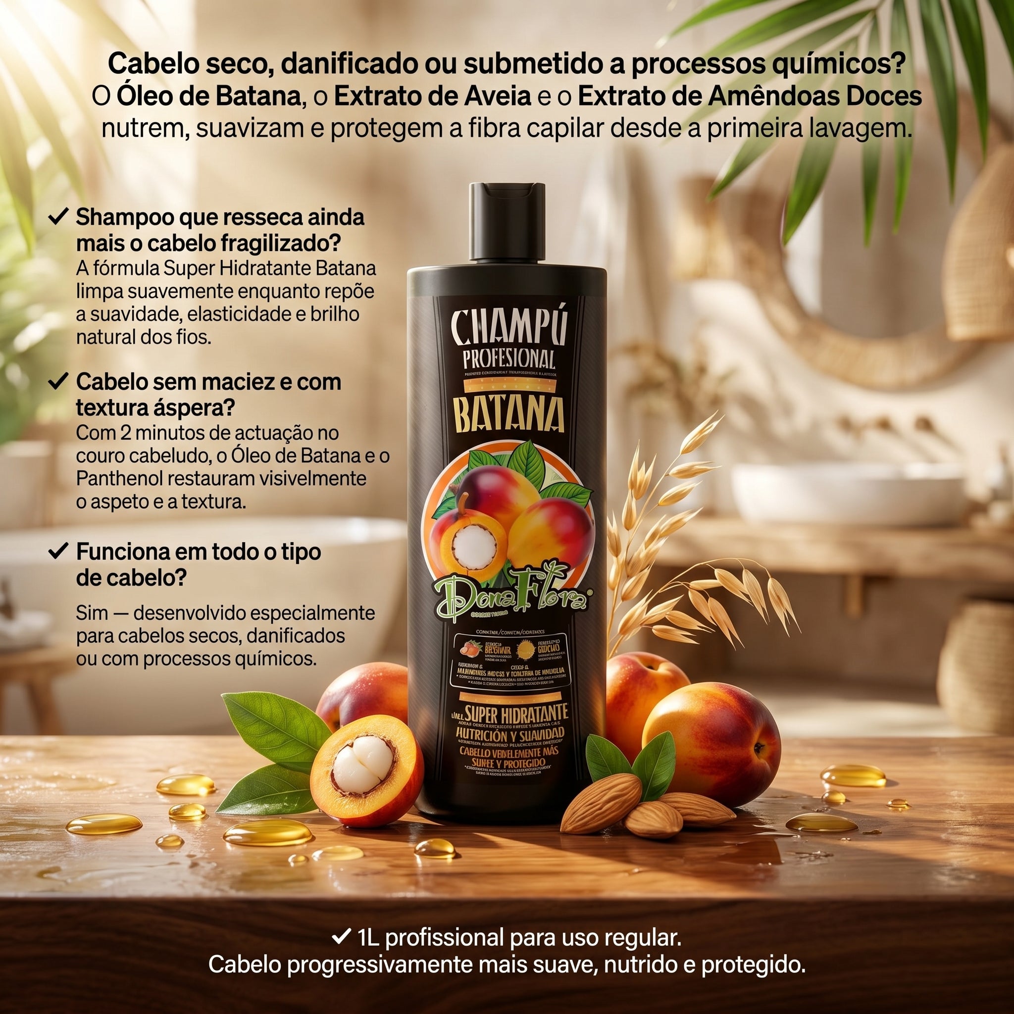 Dona Flora Batana Shampoo Nutrição & Suavidade 1L