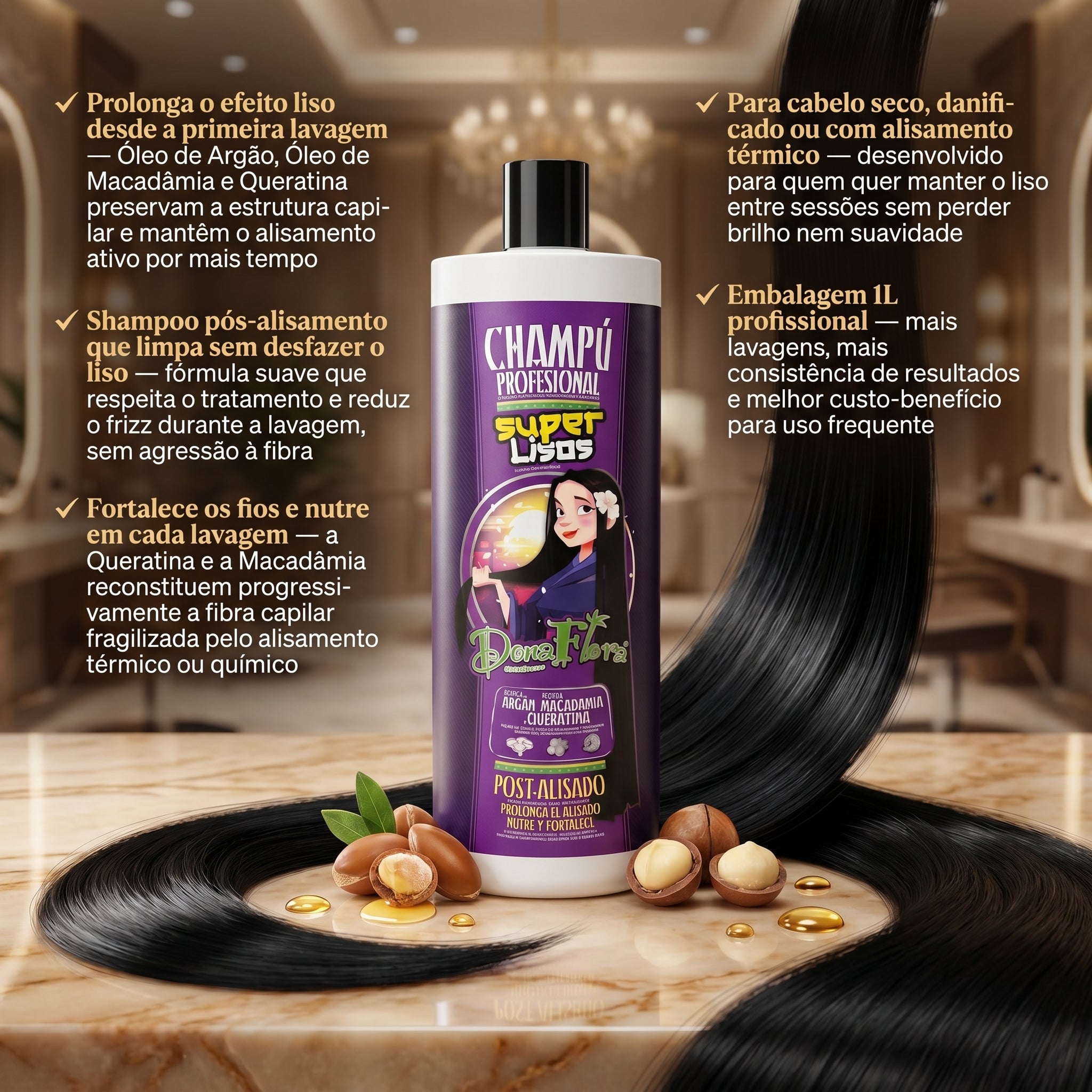 Dona Flora Super Lisos Shampoo Profissional Pós-Alisamento 1L
