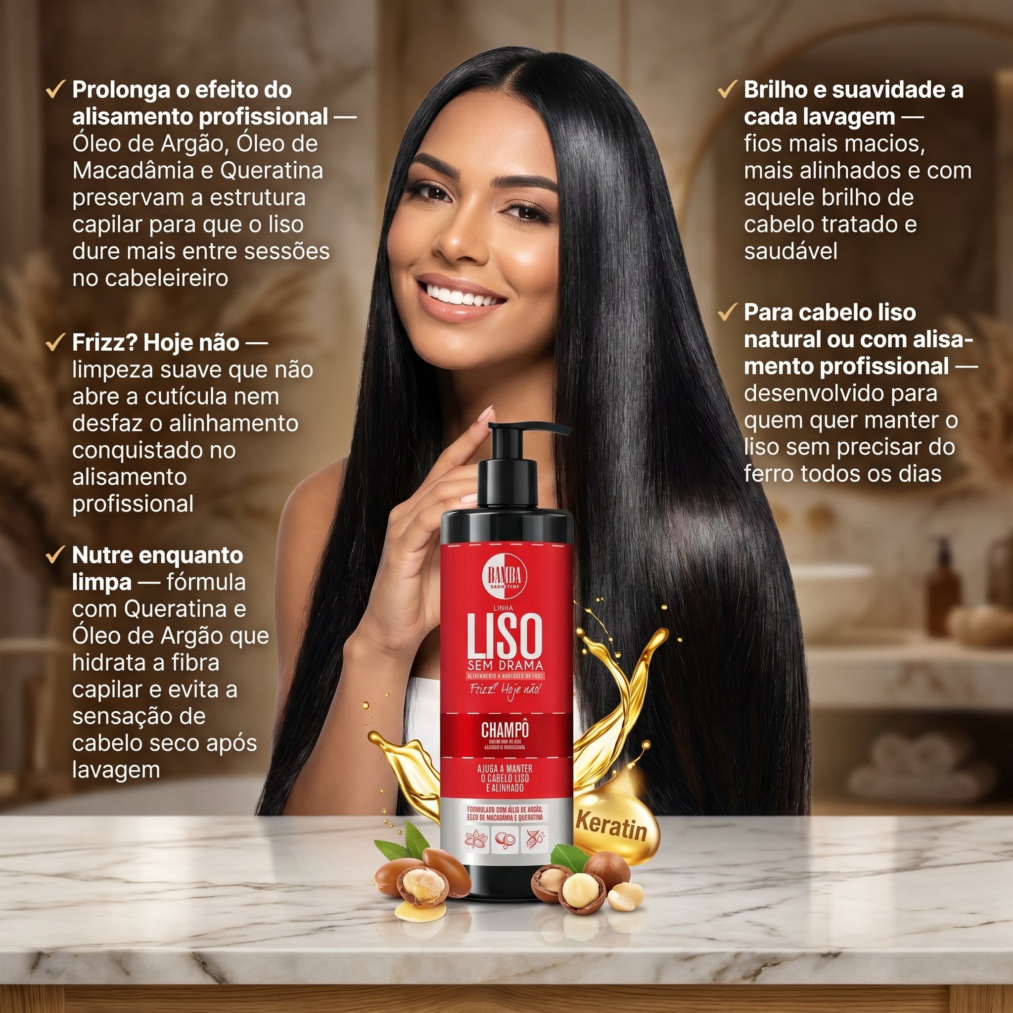 Bamba Liso Sem Drama Shampoo Alinhamento & Frizz 500ml