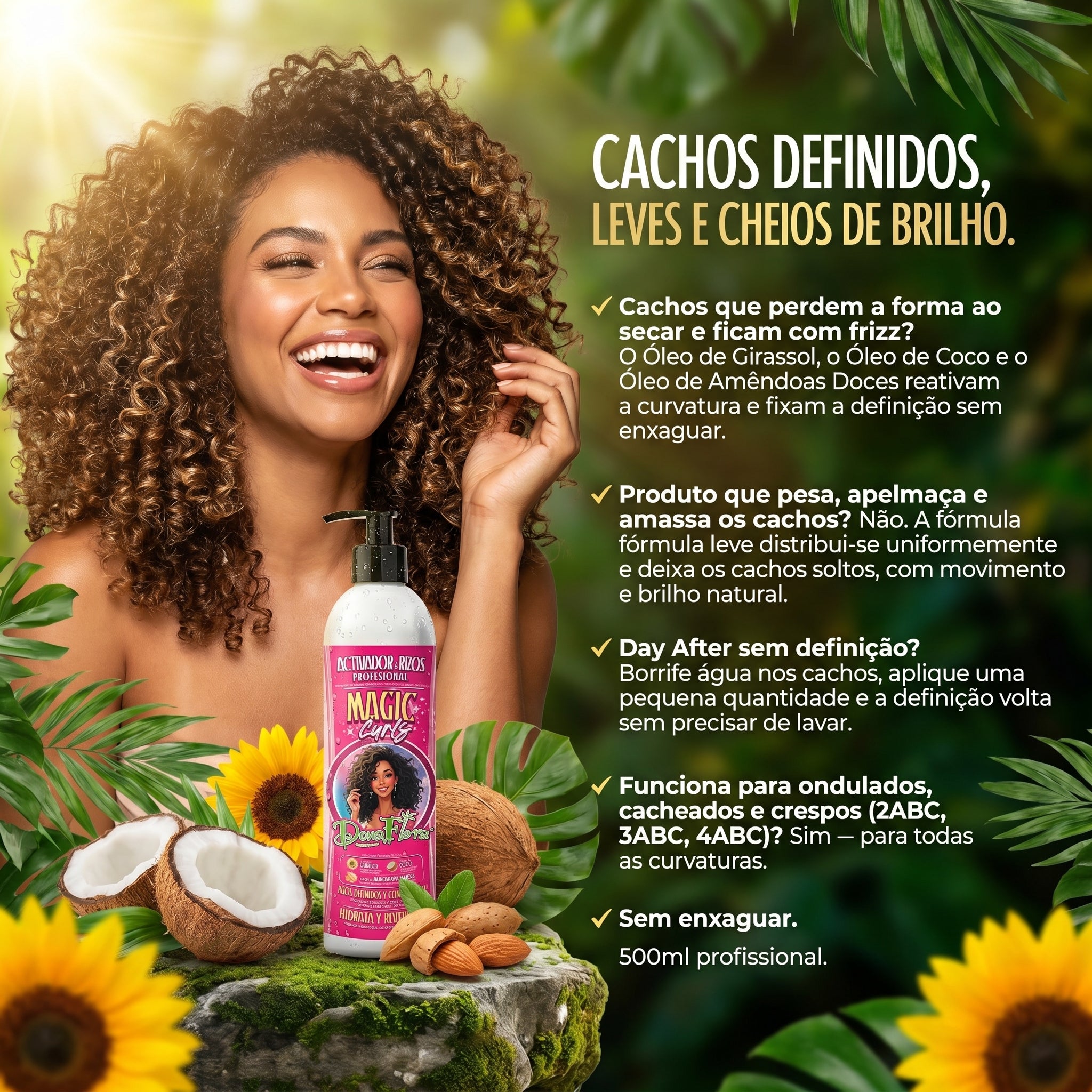 Dona Flora Magic Curls Ativador de Cachos Definição & Volume 500ml