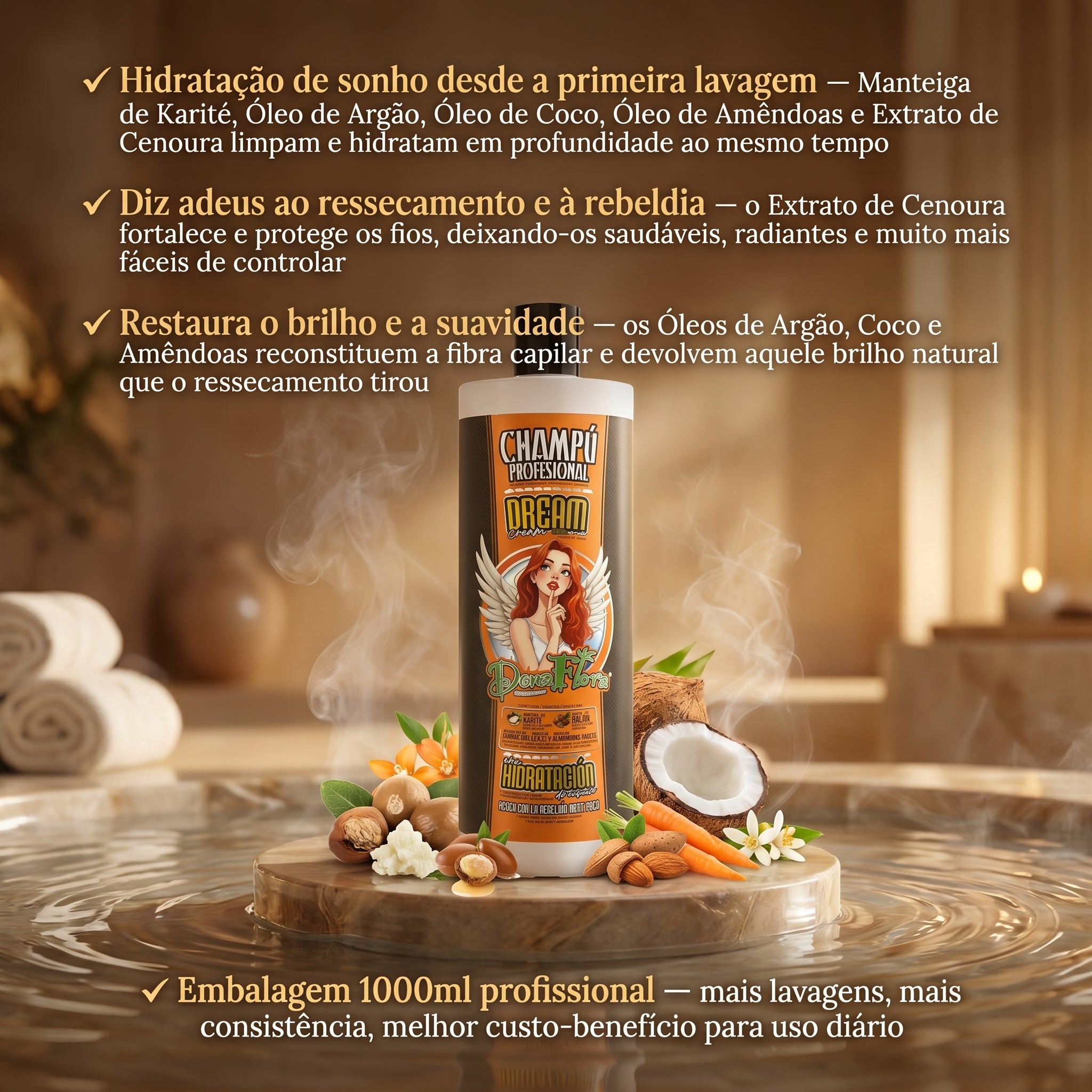 Dona Flora Dream Cream Shampoo Profissional Super Hidratante 1000ml