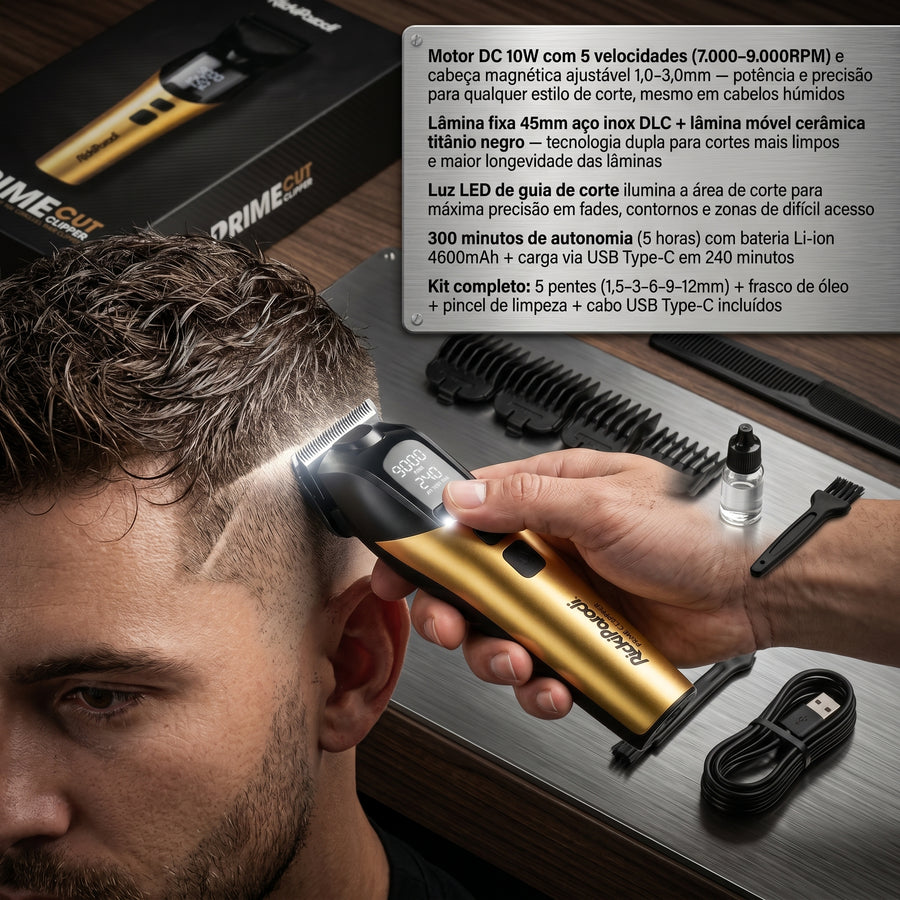 RickiParodi Prime Cut Clipper Máquina de Corte Sem Fio 9.000RPM