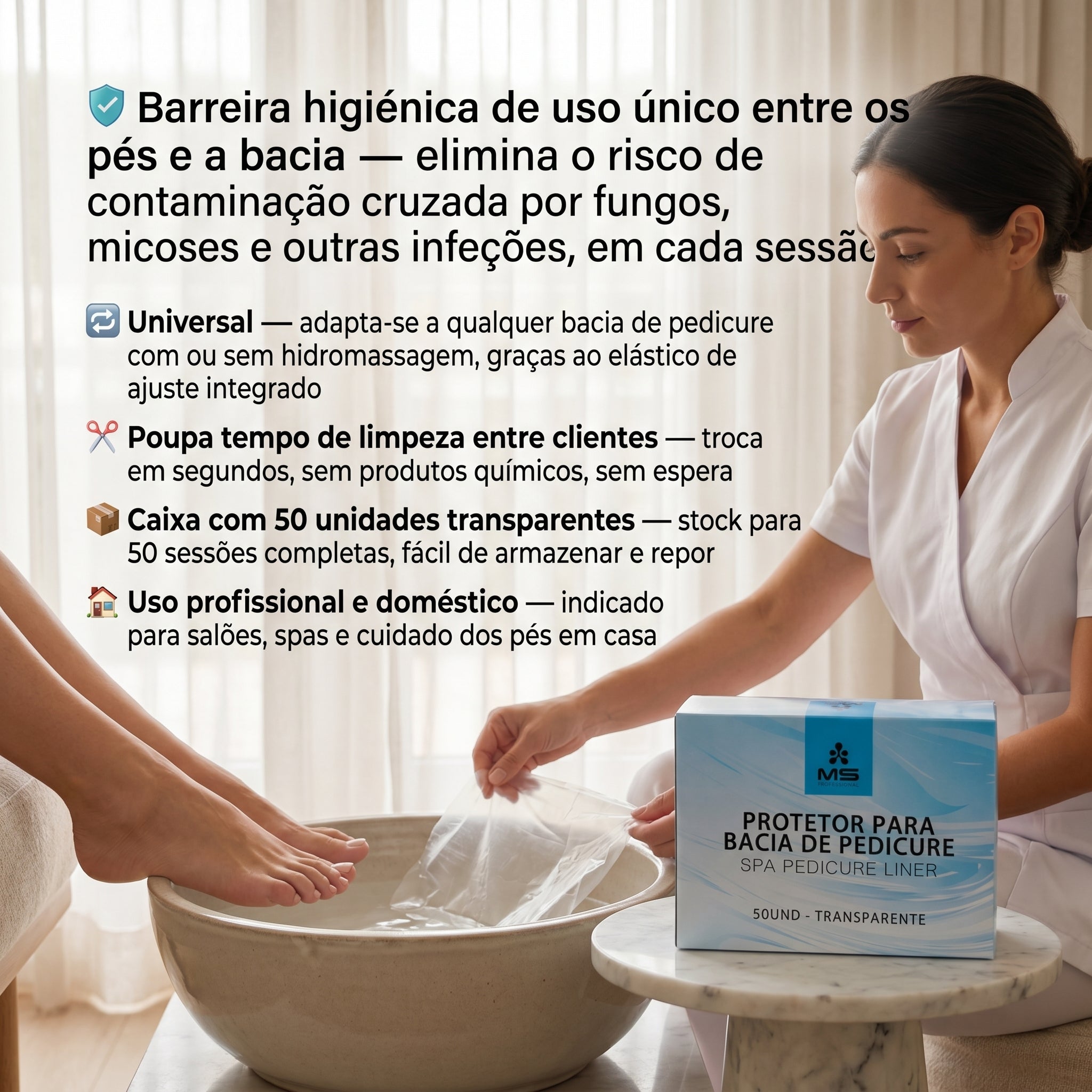 MS Professional Protetor Descartável para Bacia de Pedicure 50 Unidades
