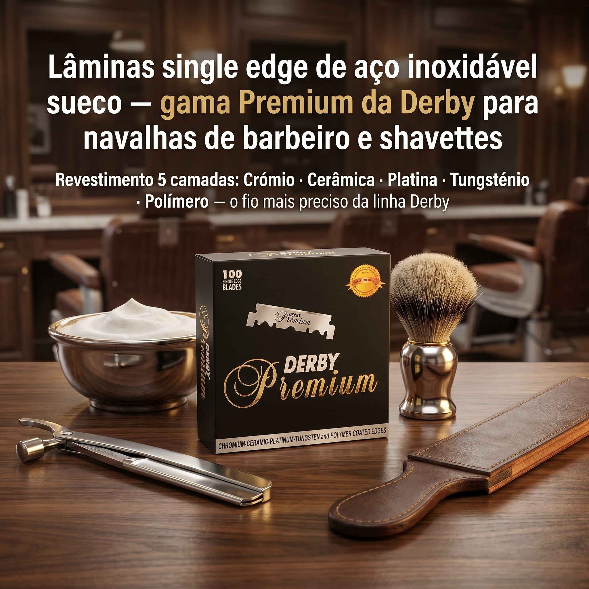 Derby Premium Lâminas Single Edge para Navalha de Barbeiro — 100 unidades