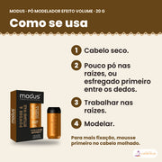 Modo de uso do pó modelador Modus Efeito Volume, 20 g